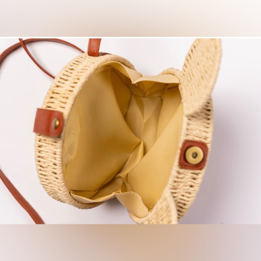 Woven Straw Mickey Ear Crossbody Bag - Tan - Picture 4 of 6